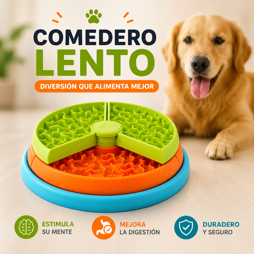Comedero interactivo para perros con 3 divisiones